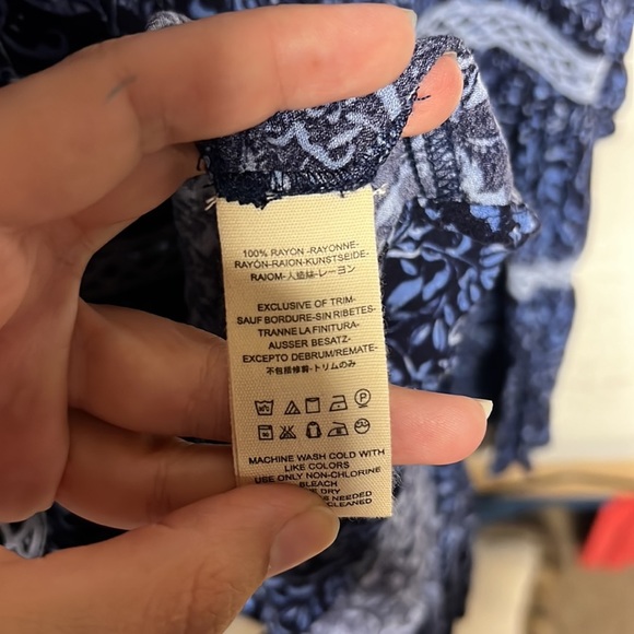 Free People Short Sleeve Talk About It Tiered Blouse Tunic Blue Floral Womens S - Picture 7 of 9